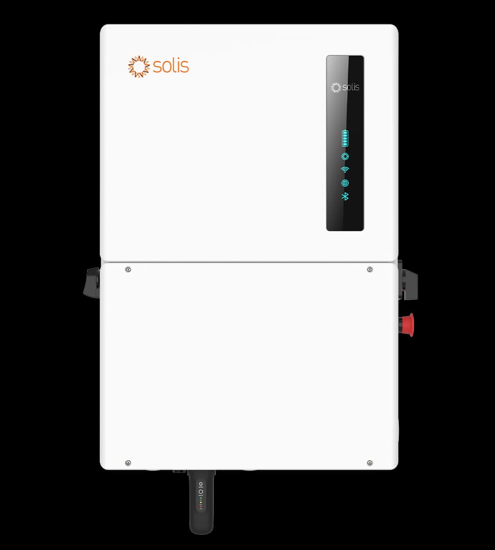 Solis 5kw Single Phase Energy Storage Inverter, 5,000W Output, 2 MPPTs, Max. Efficiency 97.6%.