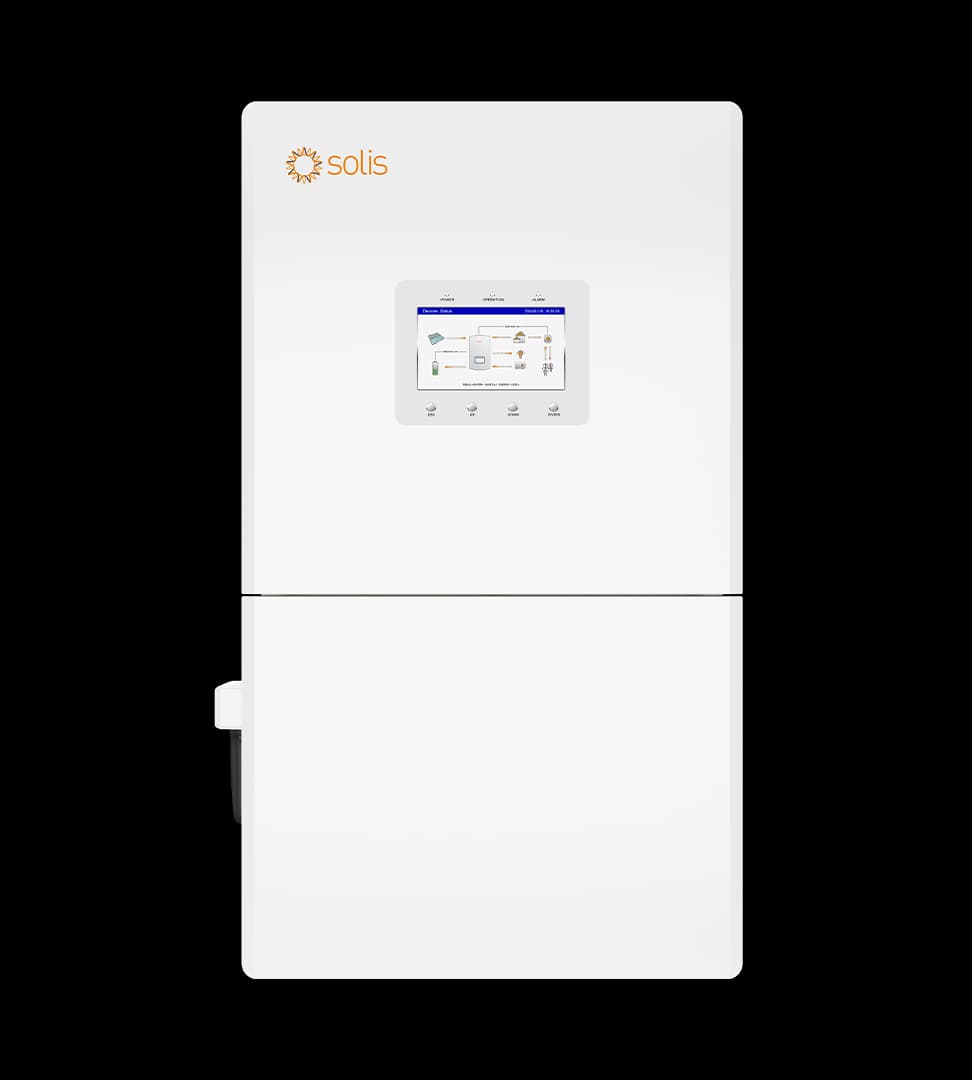 Solis 16kW Hybrid Energy Storage Inverter, 3 MPPTs, 16kW Rated Output, Max. Efficiency 96.0%.